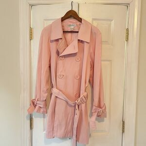 Dressbarn Baby Pink Trench Coat Womens L Belted Spring Preppy Fairy Balletcore